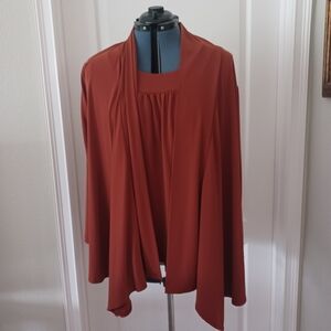 Susan Graver Copper Silky Womens Cardigan Long Sleeves Gathered Back Waist 1X